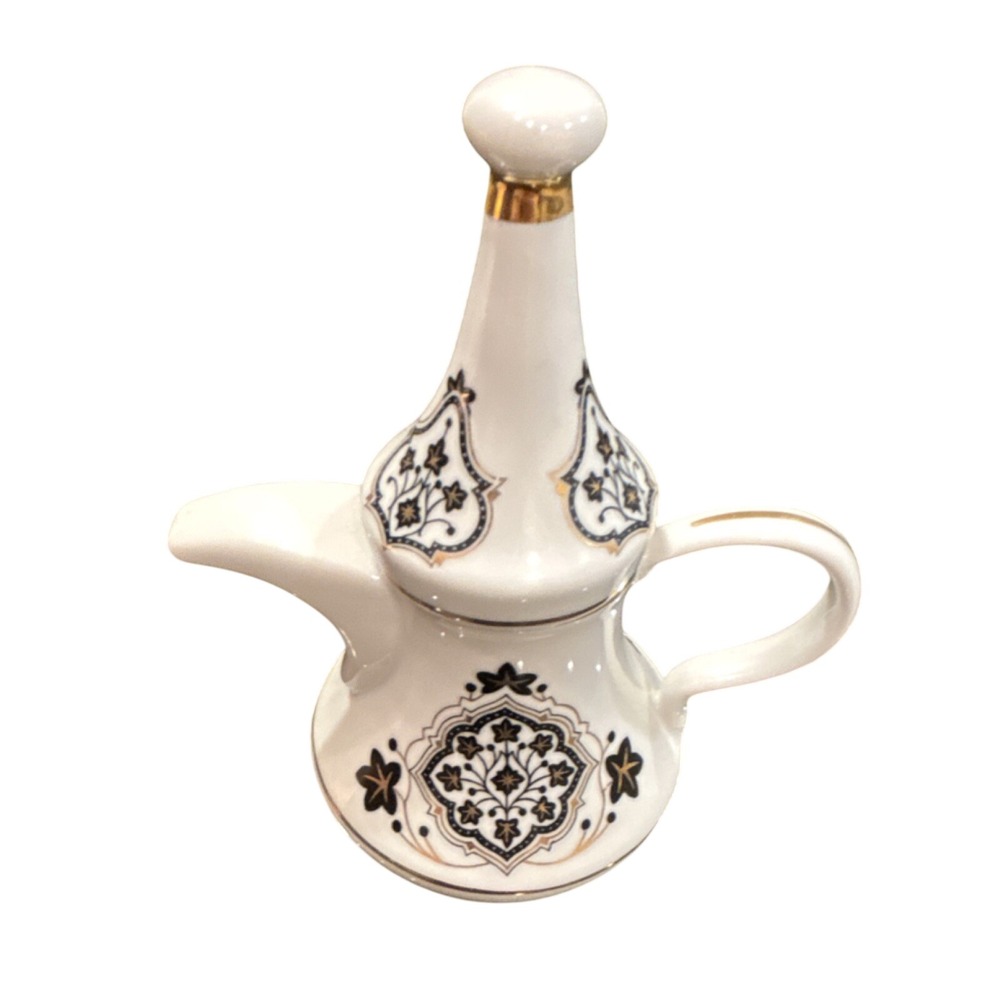 Aladdin Al-Mesha Ceramic Coffee Pot w/ Lid White Black Gold Geometric 1L